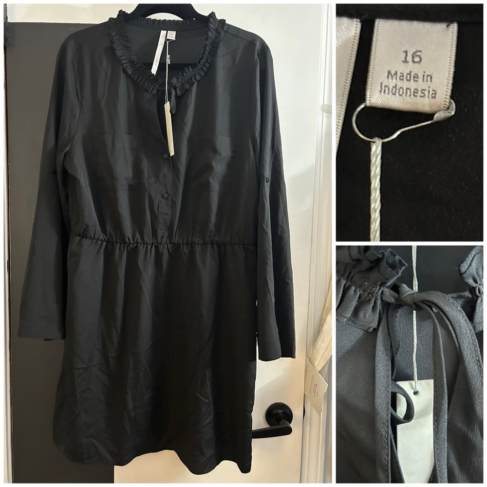 LC Lauren Conrad Women’s 16 Black Ruffle Tie Neck Dress NWT